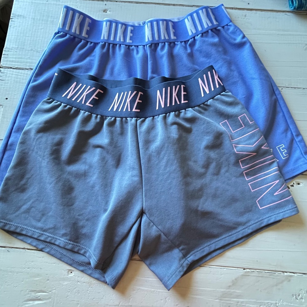 Nike Kids Dri-FIT Shorts Lot of 2 Blue‎ Grey Logo Waistband Size Medium